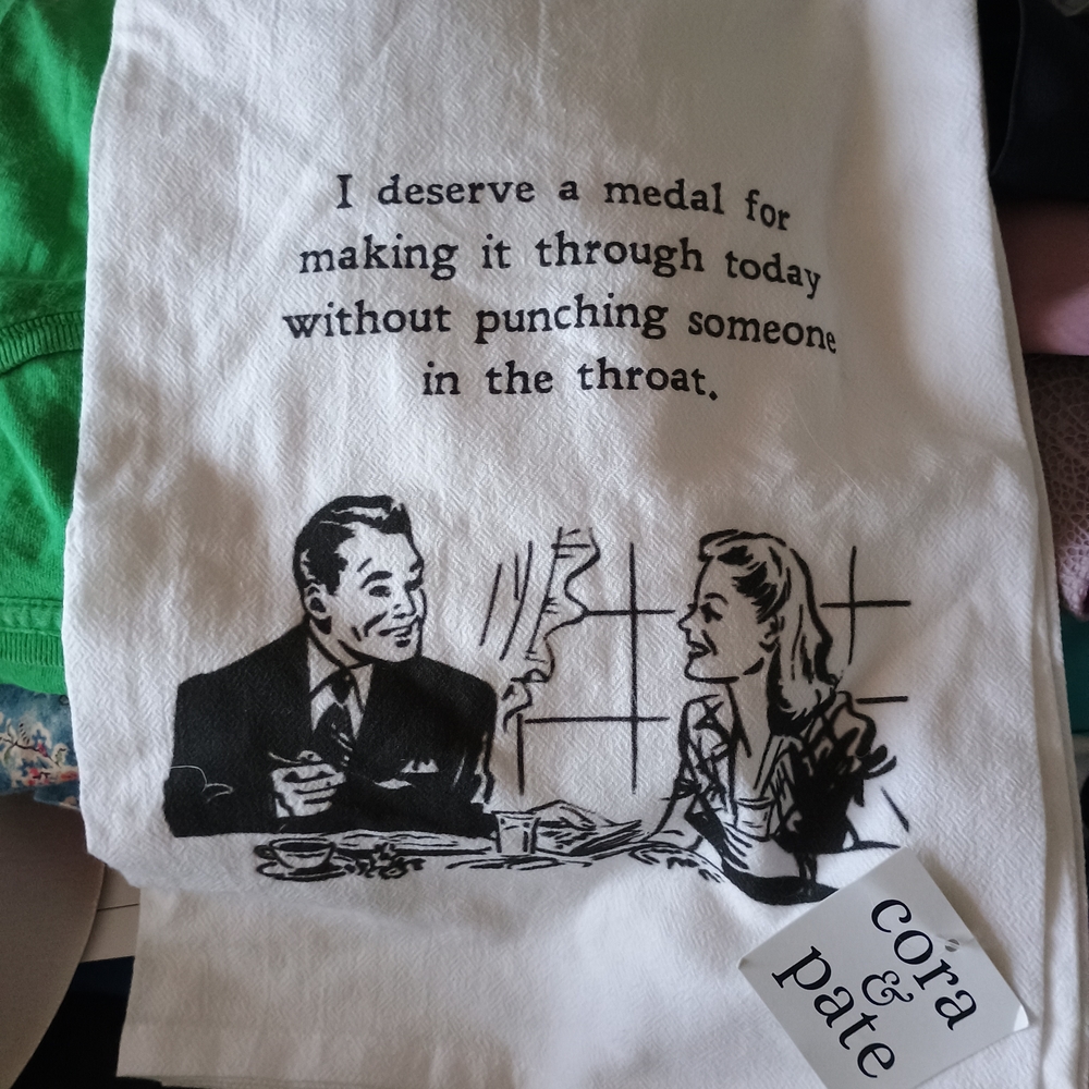 White Kitchen Tea Towel with Humorous Print